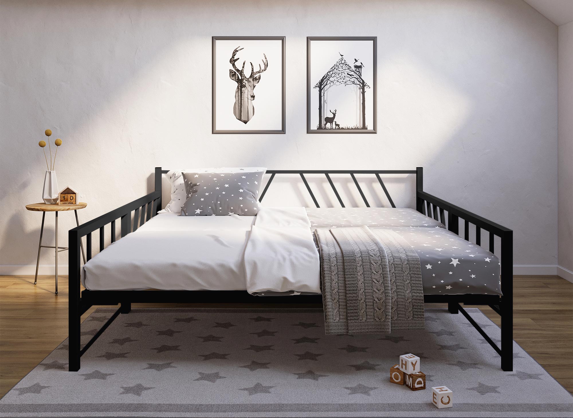 TORRY ausziehbares Tagesbett aus schwarzem Metall 90 x 190 cm