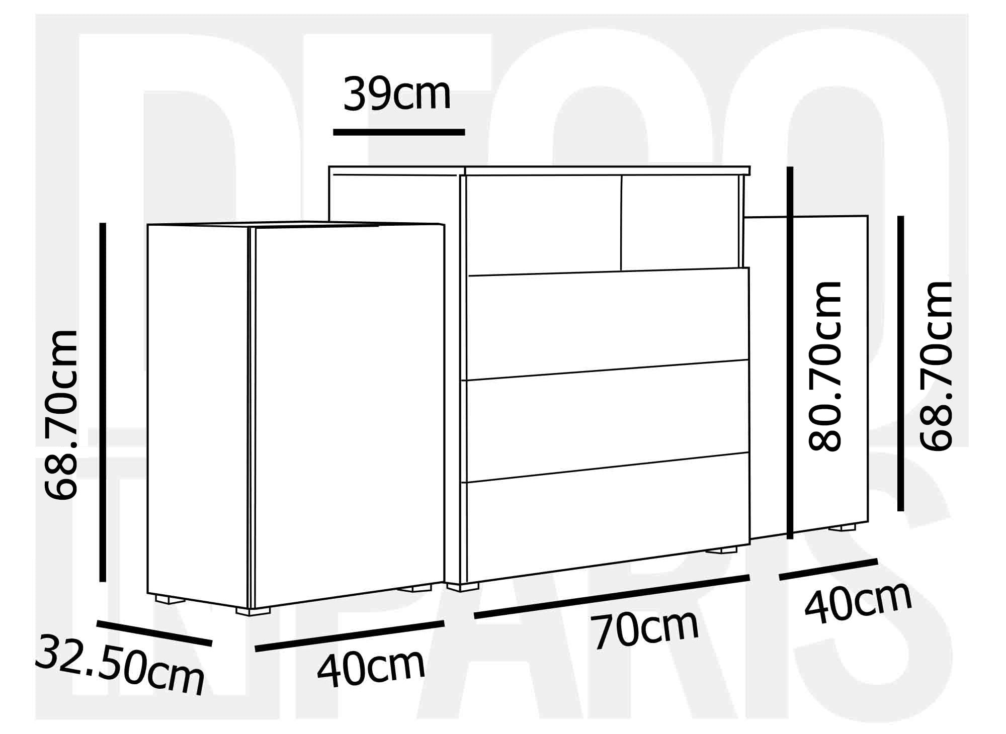 Sideboard mit 2 Türen, 3 Schubladen aus weißem und gealtertem Eichenholz mit LEDs - MARCEL