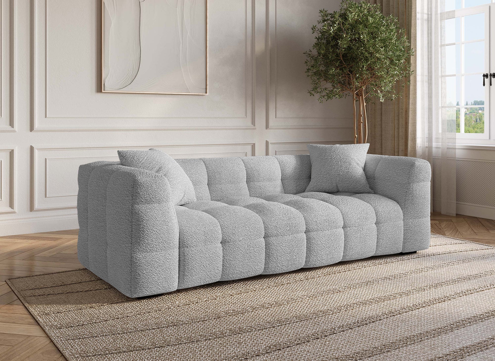 BELLA 3-Sitzer-Sofa in grauer Schaffelloptik