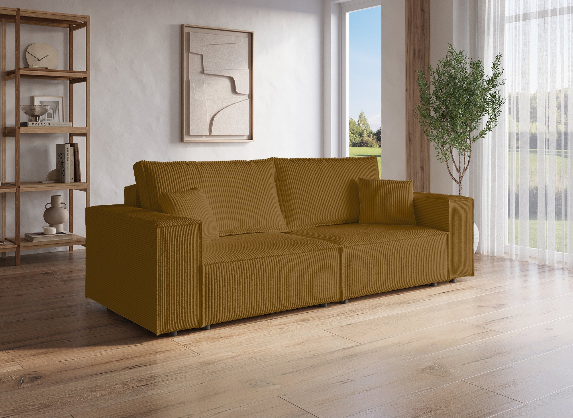 JADE 3-Sitzer-Sofa aus senfgelbem Samt mit Stauraum