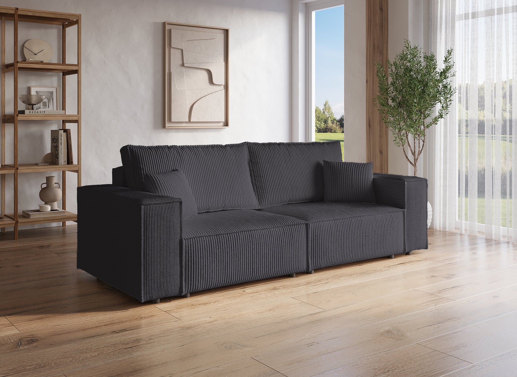 JADE 3-Sitzer-Sofa mit Stauraum aus anthrazitgrauem Samt