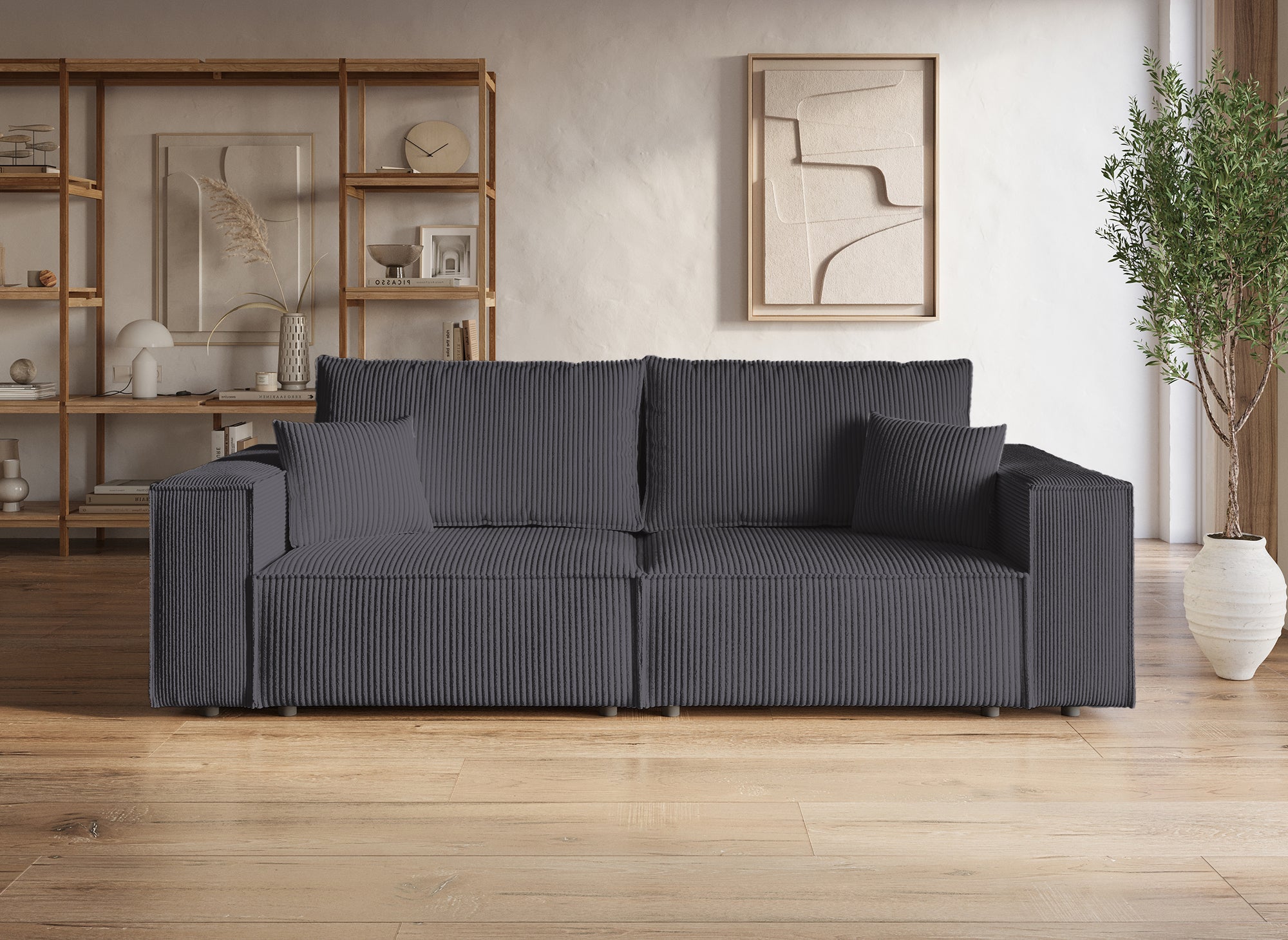 JADE 3-Sitzer-Sofa mit Stauraum aus anthrazitgrauem Samt