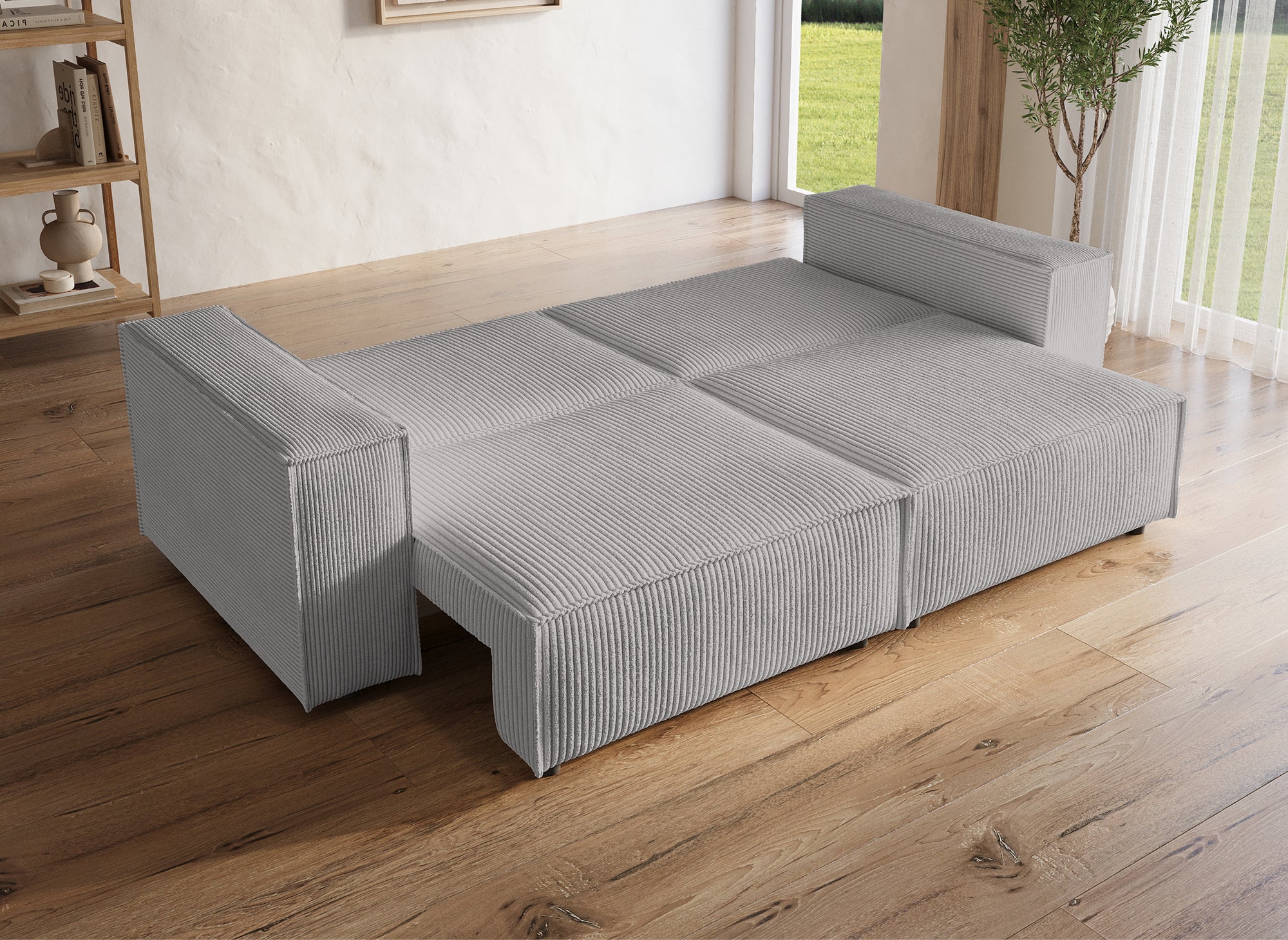 JADE 3-Sitzer-Sofa mit Stauraum aus hellgrauem Cord