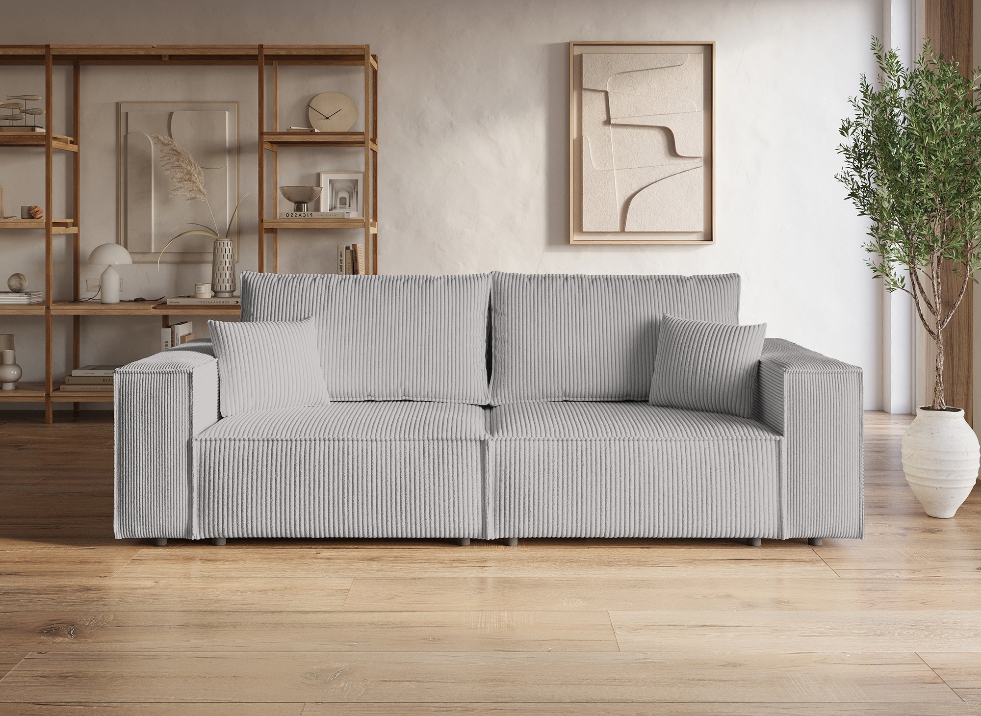 JADE 3-Sitzer-Sofa mit Stauraum aus hellgrauem Cord