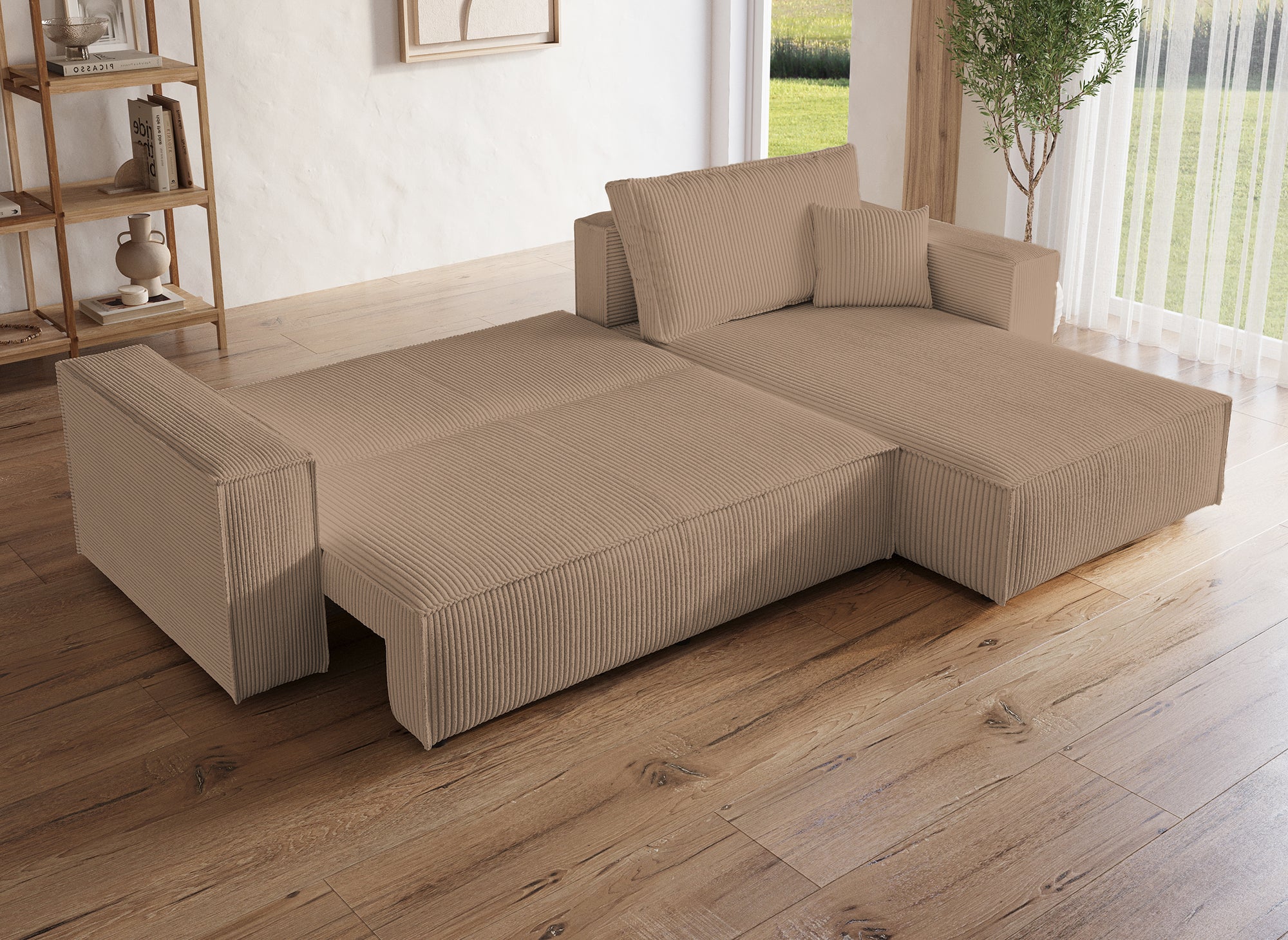 JADE Mokka Cord umwandelbares und wendbares Ecksofa mit Stauraum