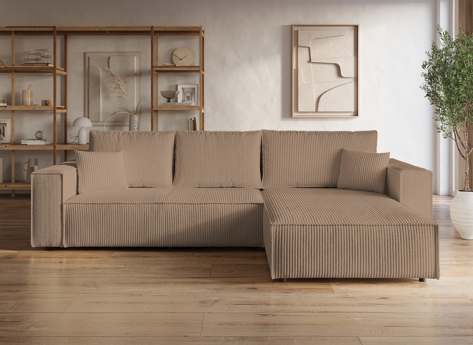 JADE Mokka Cord umwandelbares und wendbares Ecksofa mit Stauraum