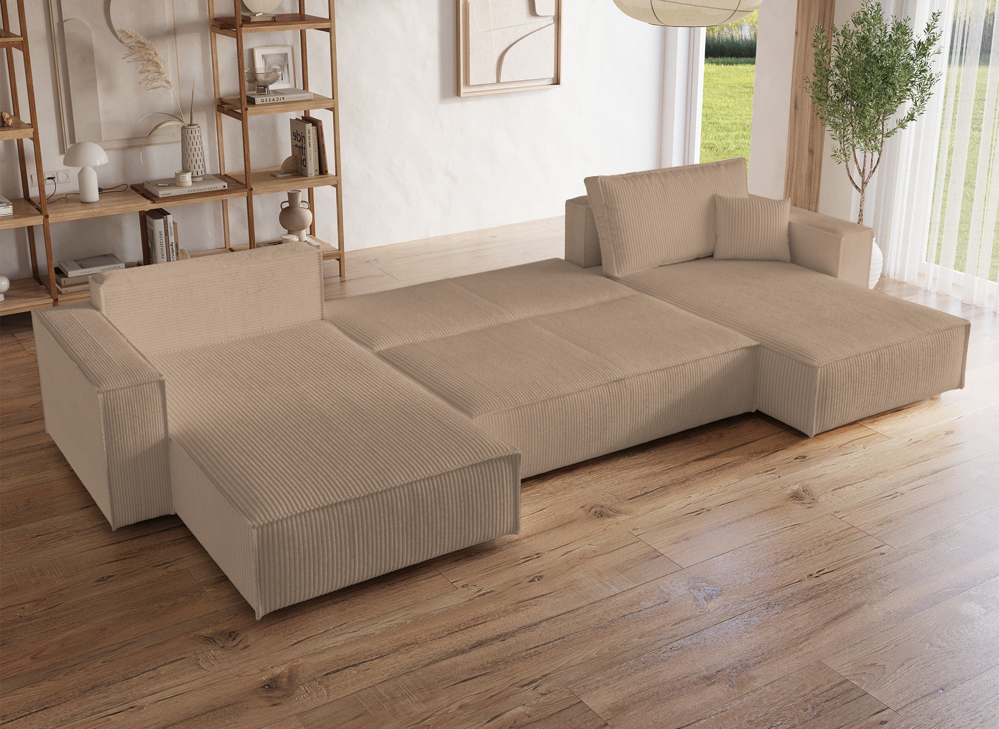 JADE Panorama-Sofa mit Stauraum, Mokka-Cord