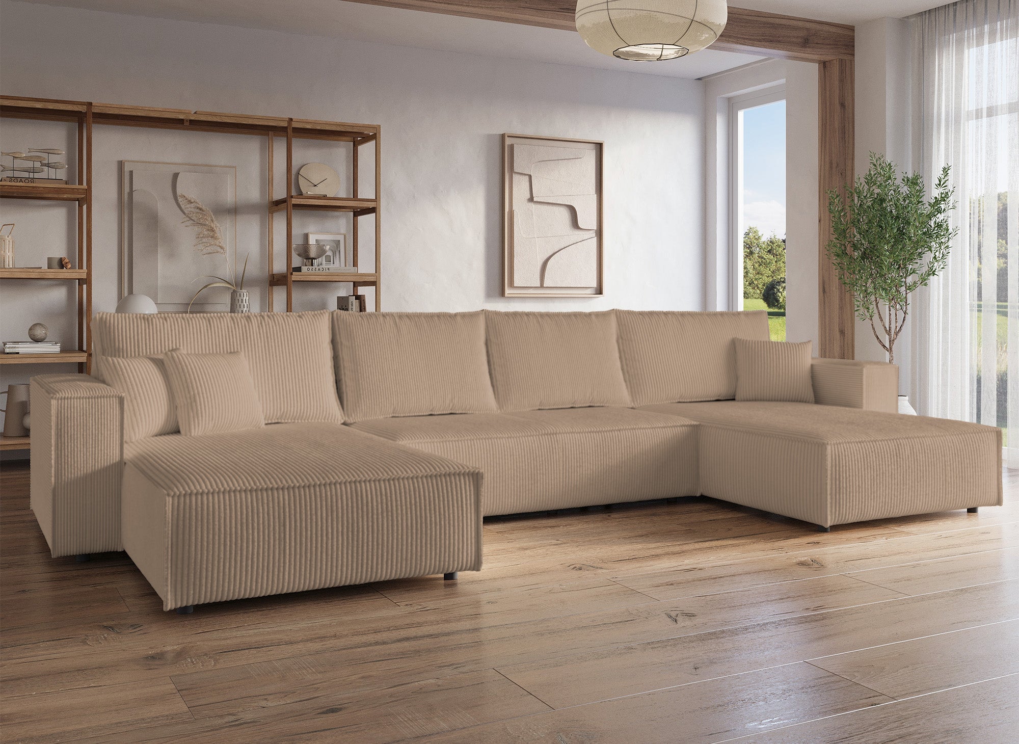 JADE Panorama-Sofa mit Stauraum, Mokka-Cord