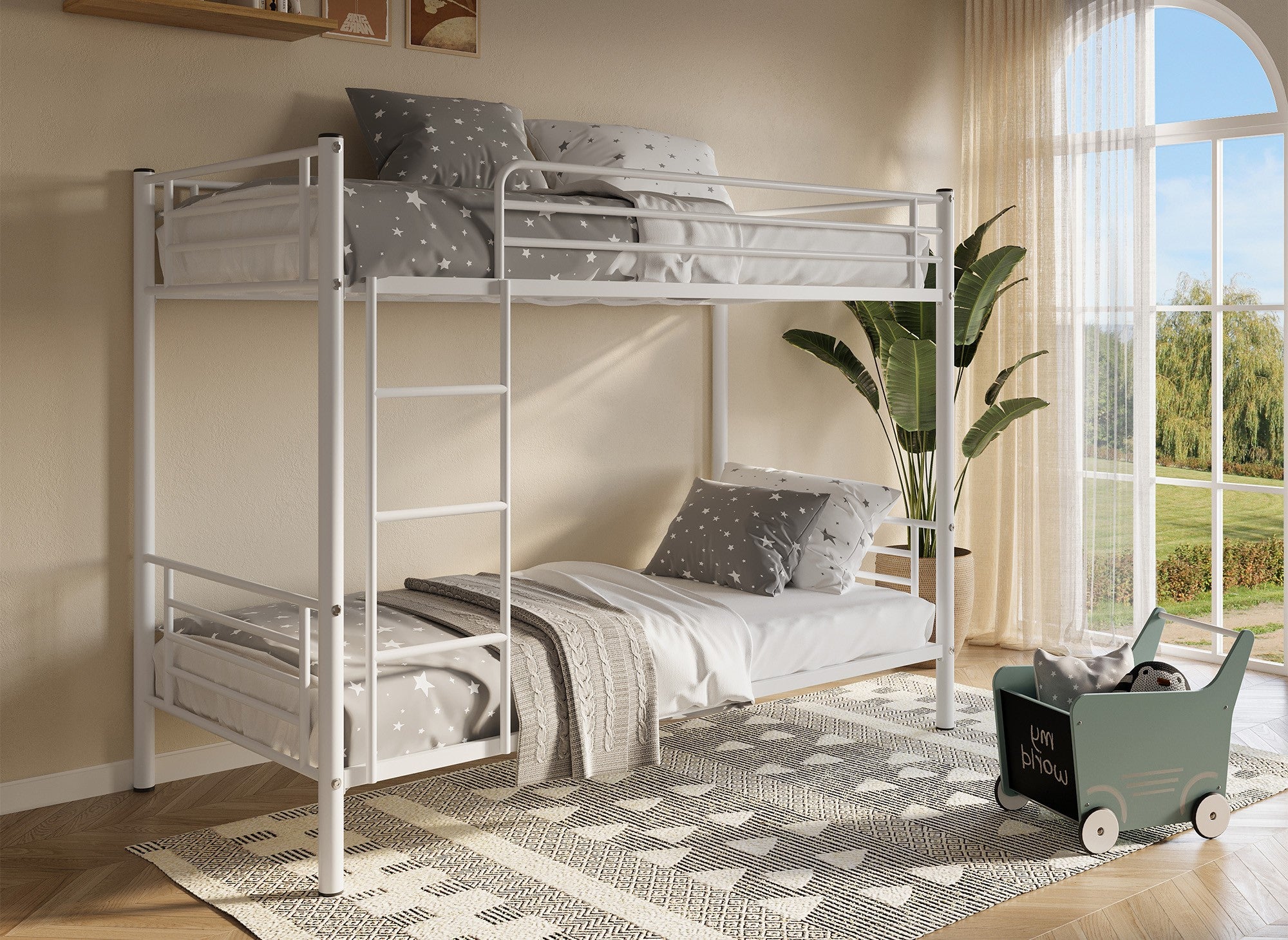 TWINS Etagenbett aus weißem Metall 90 x 190 cm + Lattenrost