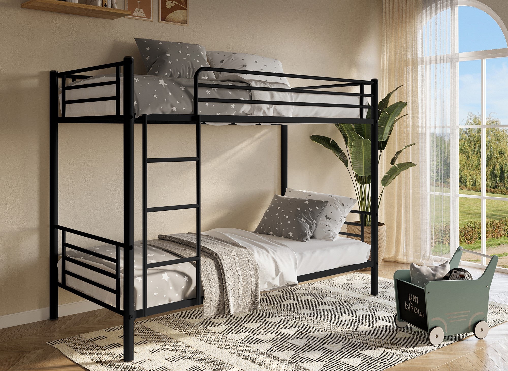 Schwarzes Metall-Etagenbett 90 x 190 cm TWINS + Basis