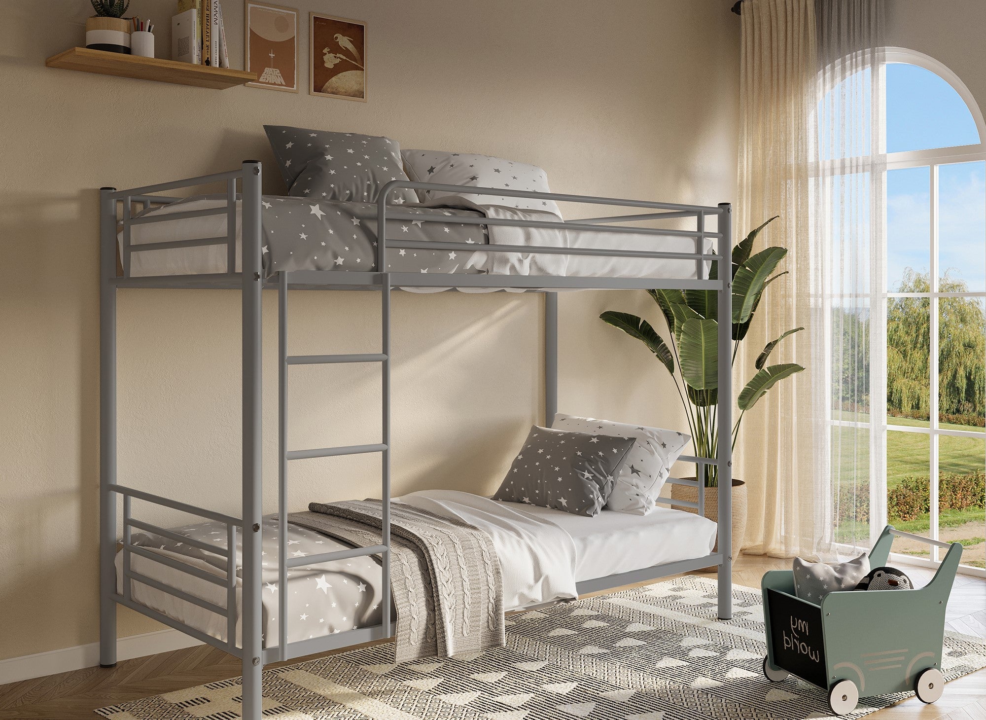 TWINS Etagenbett aus grauem Metall 90 x 190 cm + Bettgestelle