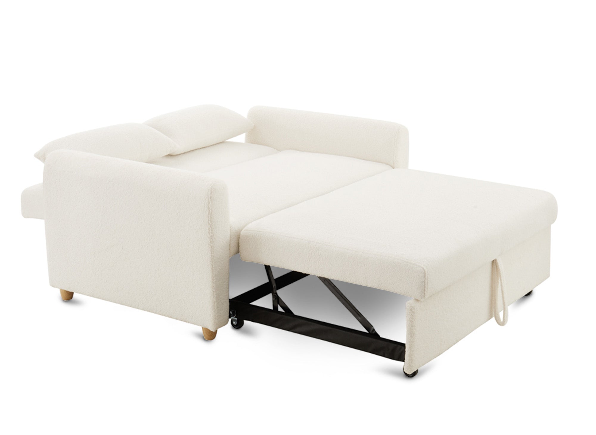 Skandinavisches Schlafsofa aus ecru-weißem Bouclette-Stoff KALAYA