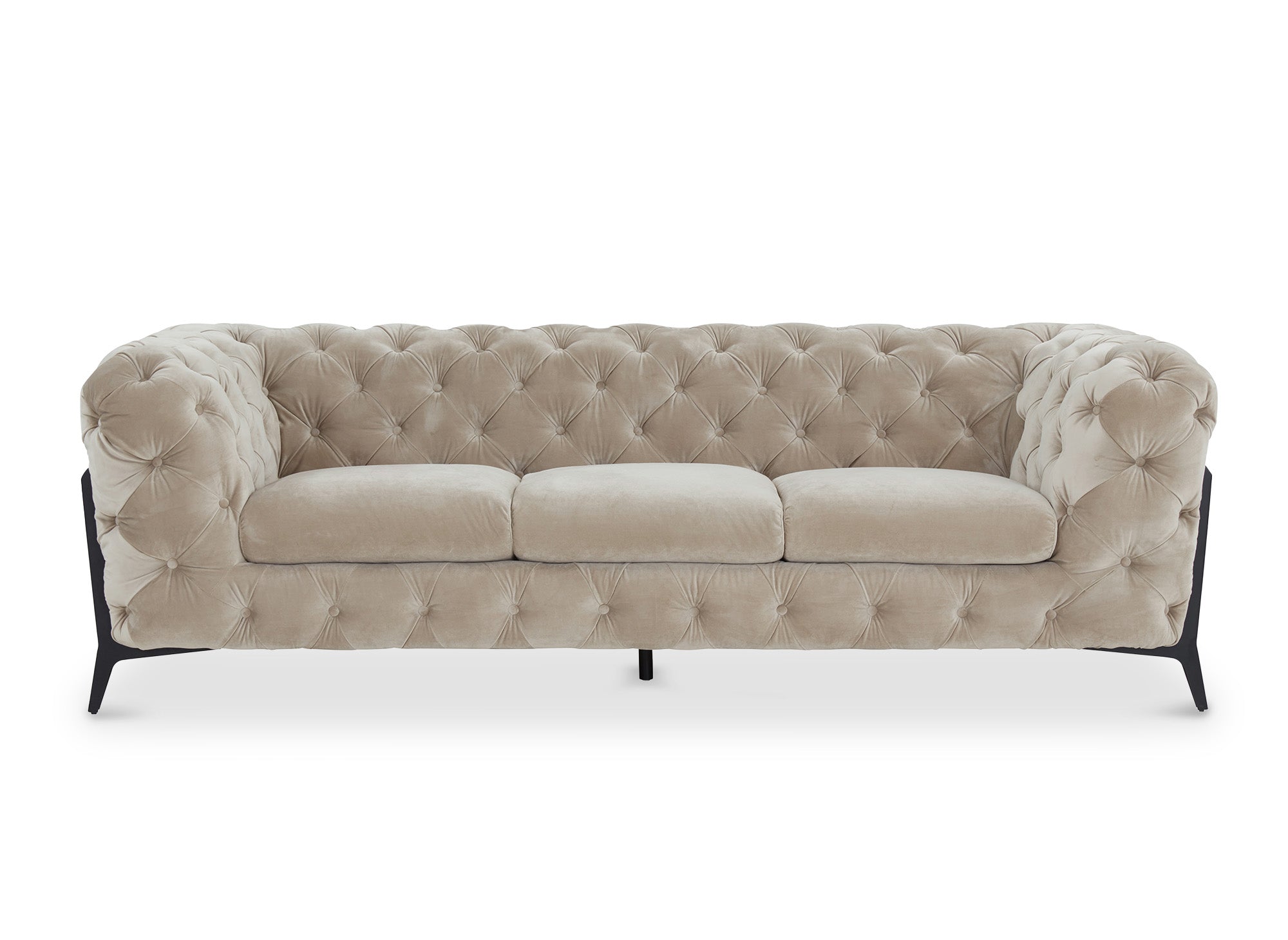 CARMEN 3-Sitzer gepolstertes Chesterfield-Sofa aus beigefarbenem Samt