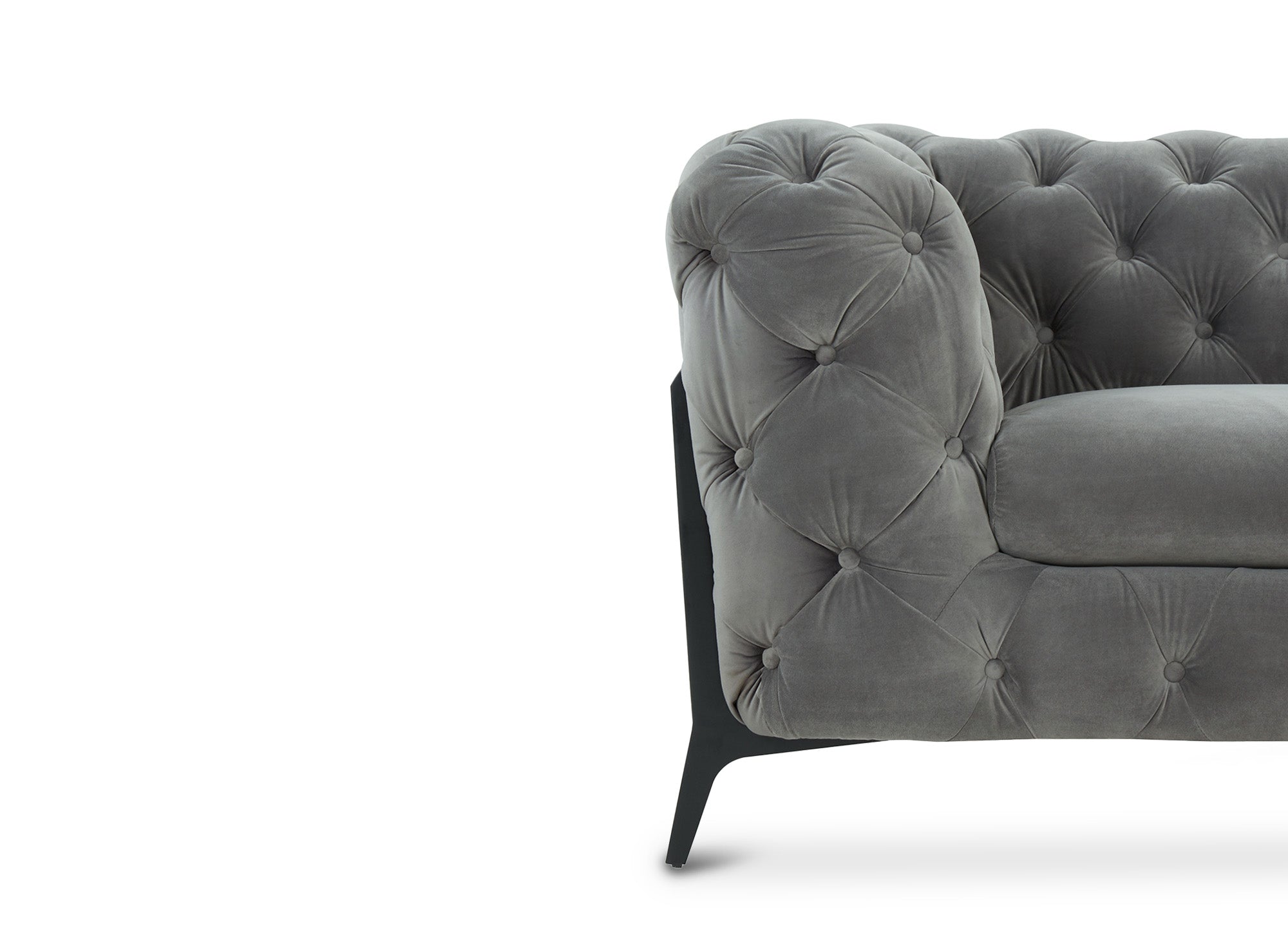 CARMEN 3-Sitzer-Sofa, feststehend, Chesterfield-Stil, gesteppt, grauer Samt