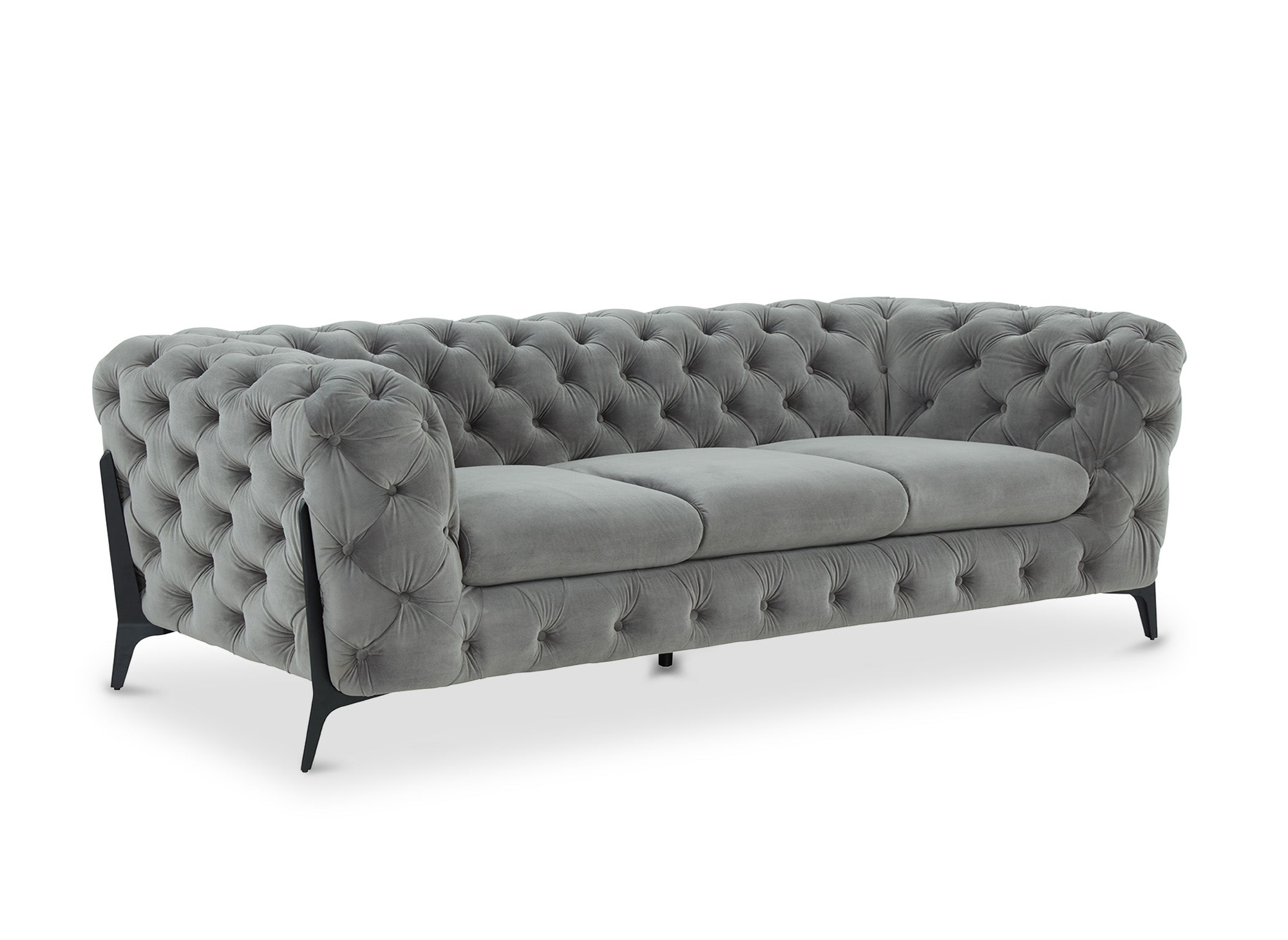 CARMEN 3-Sitzer-Sofa, feststehend, Chesterfield-Stil, gesteppt, grauer Samt