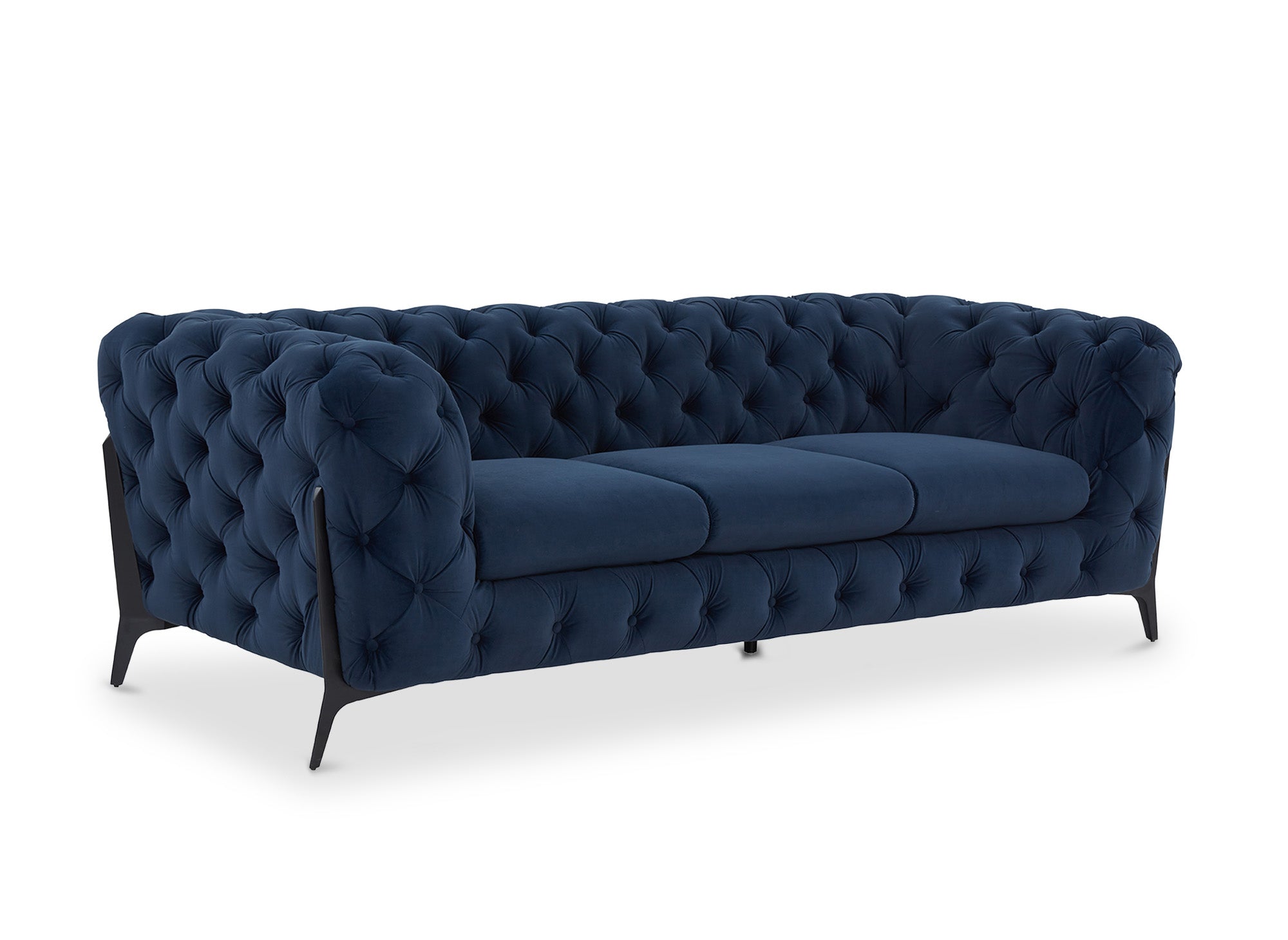 CARMEN 3-Sitzer-Sofa, feststehend, Chesterfield-Stil, gesteppt, blauer Samt