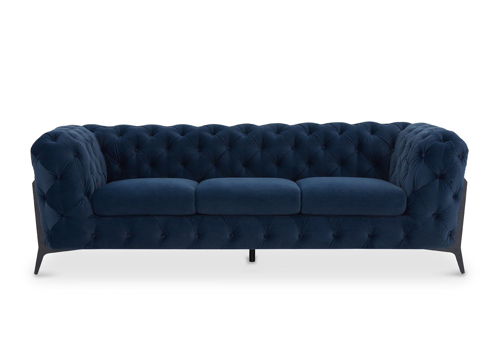 CARMEN 3-Sitzer-Sofa, feststehend, Chesterfield-Stil, gesteppt, blauer Samt