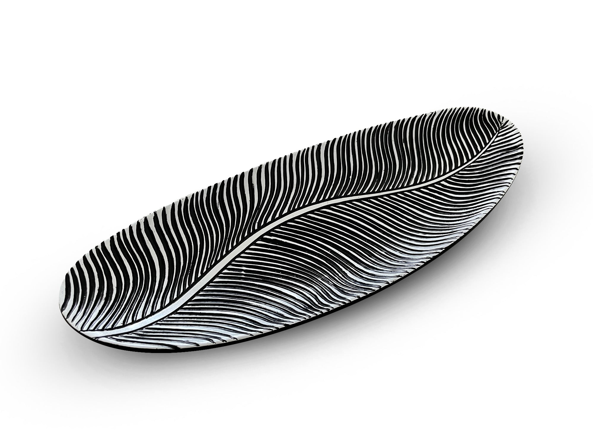 Ovale Schale aus schwarz-weißem Harz 49 cm EBENE