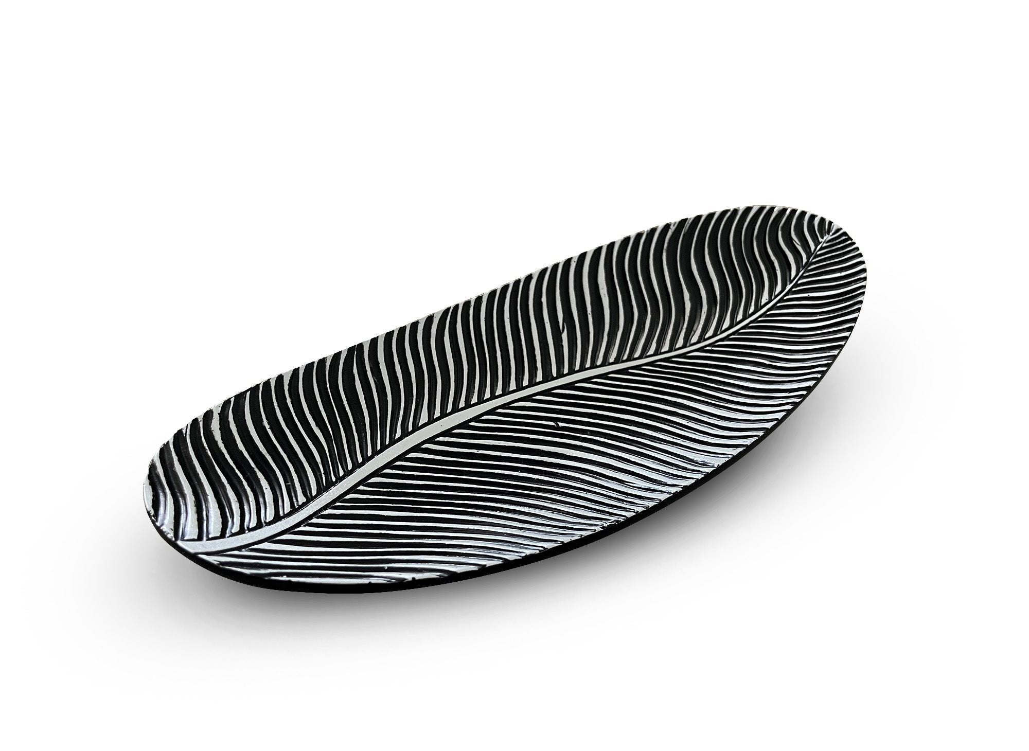 Ovale Schale aus schwarz-weißem Harz 37 cm EBENE