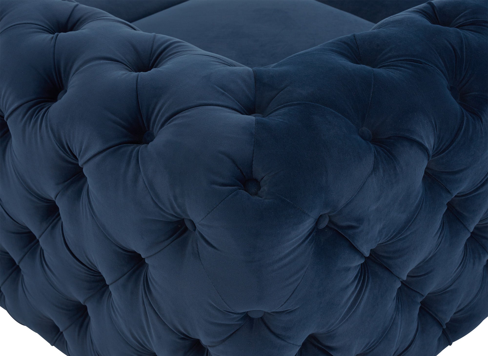 CARMEN Wende-Chesterfield-Ecksofa aus blauem Samt mit Polsterung