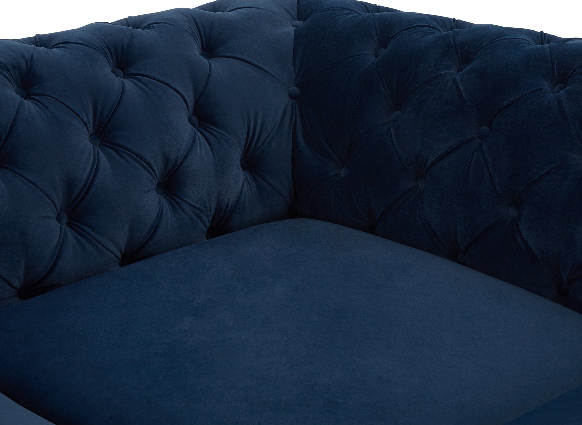 CARMEN Wende-Chesterfield-Ecksofa aus blauem Samt mit Polsterung