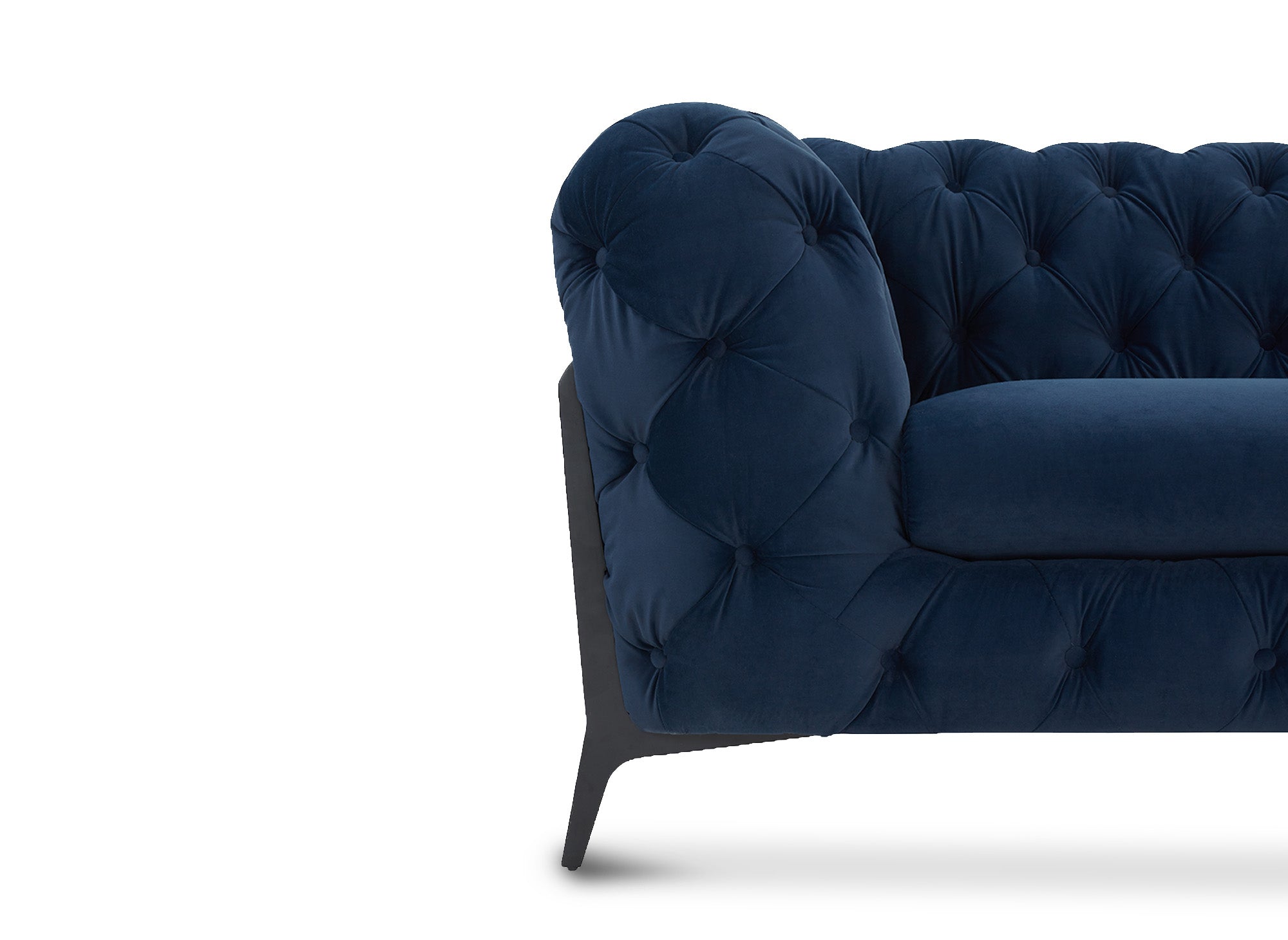 CARMEN Wende-Chesterfield-Ecksofa aus blauem Samt mit Polsterung