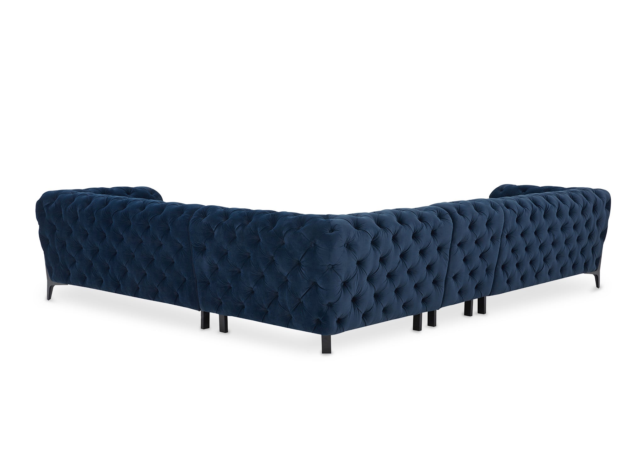 CARMEN Wende-Chesterfield-Ecksofa aus blauem Samt mit Polsterung