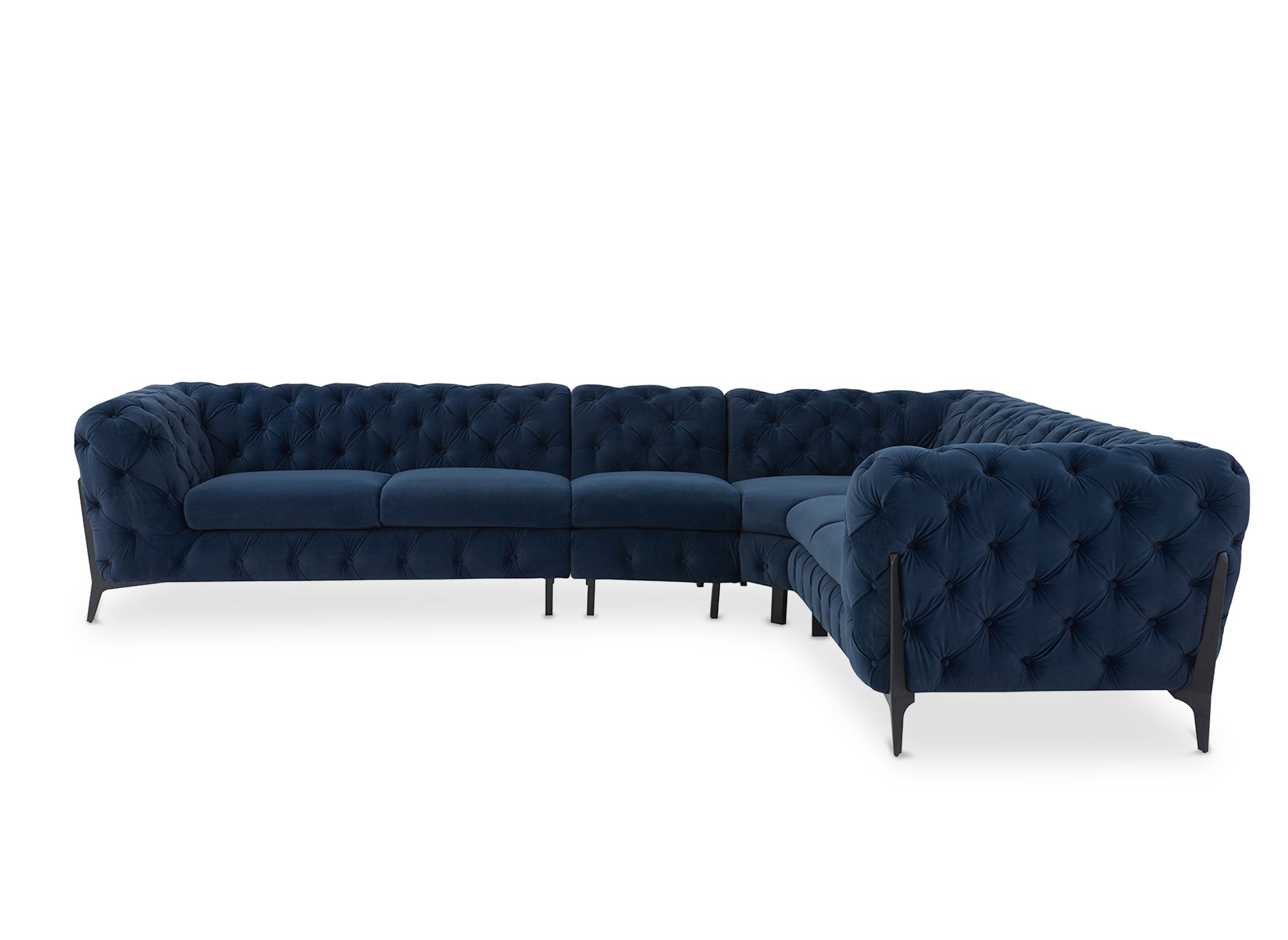 CARMEN Wende-Chesterfield-Ecksofa aus blauem Samt mit Polsterung