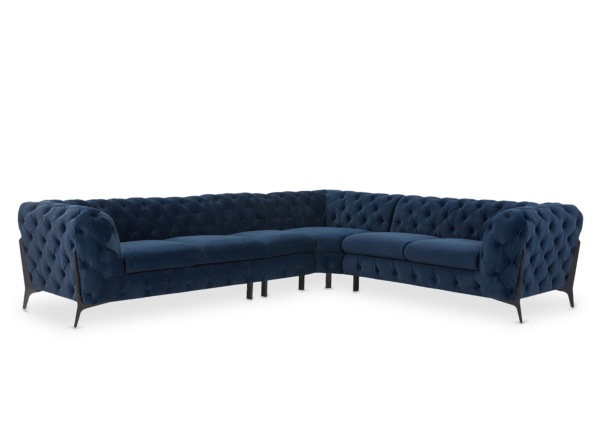 CARMEN Wende-Chesterfield-Ecksofa aus blauem Samt mit Polsterung