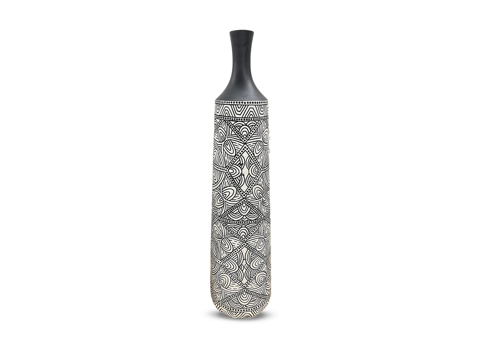 Ethno-Chic-Vase aus schwarz-weißem Polyresin H78 cm LAORA