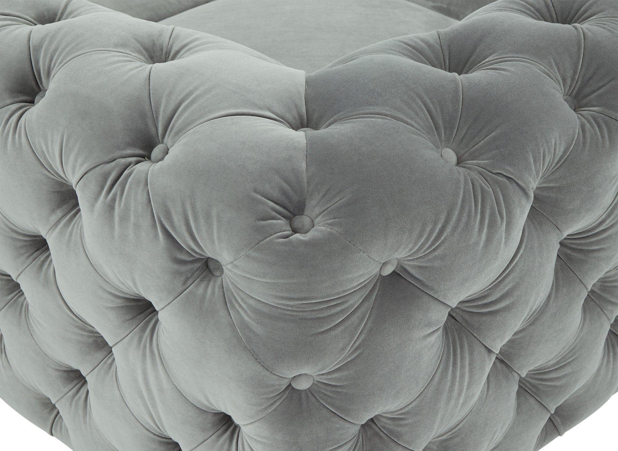 CARMEN, wendbares, getuftetes Chesterfield-Ecksofa aus grauem Samt