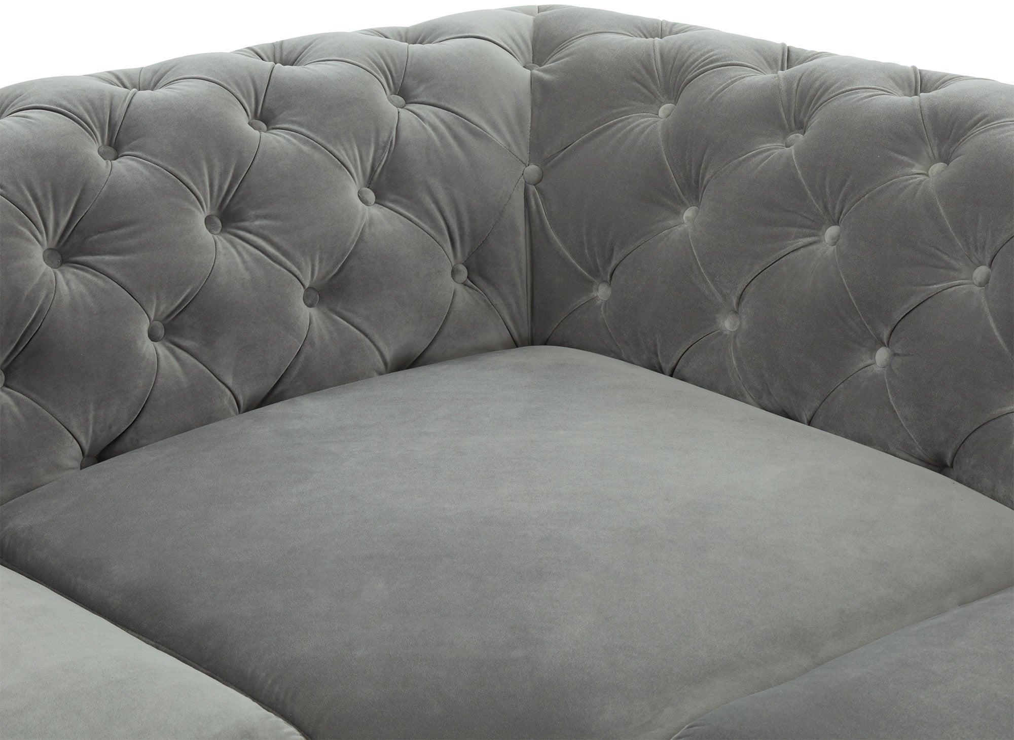 CARMEN, wendbares, getuftetes Chesterfield-Ecksofa aus grauem Samt