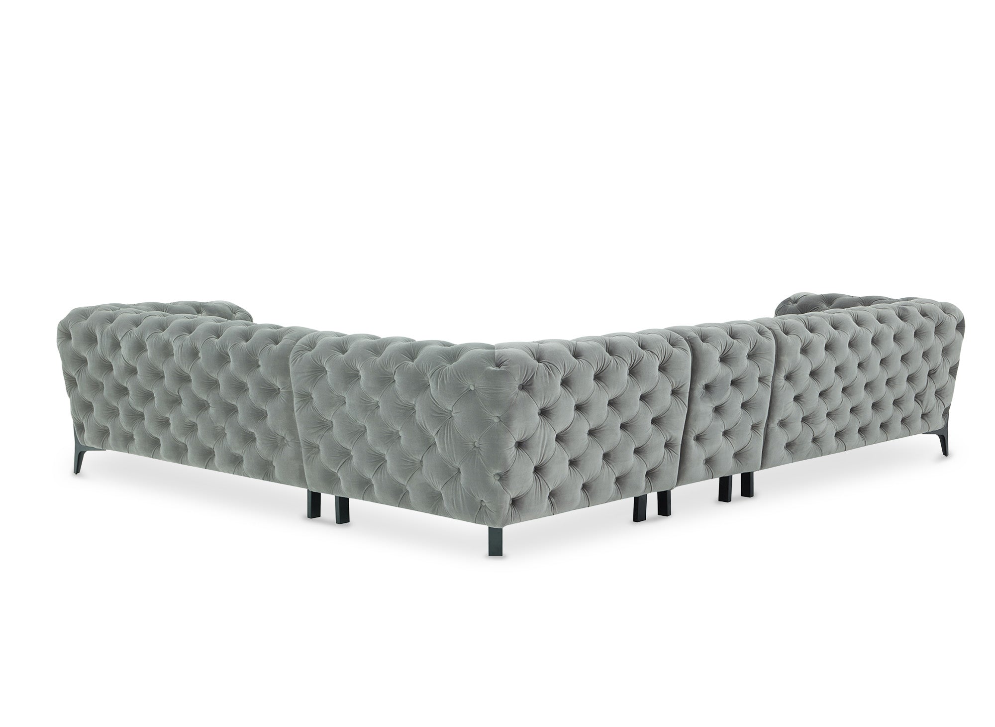 CARMEN, wendbares, getuftetes Chesterfield-Ecksofa aus grauem Samt