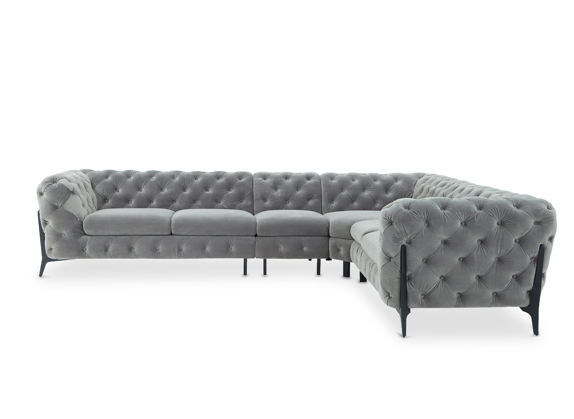 CARMEN, wendbares, getuftetes Chesterfield-Ecksofa aus grauem Samt