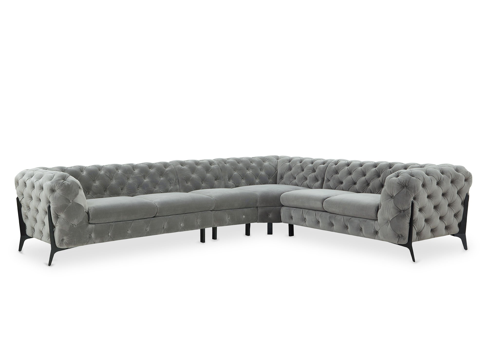 CARMEN, wendbares, getuftetes Chesterfield-Ecksofa aus grauem Samt
