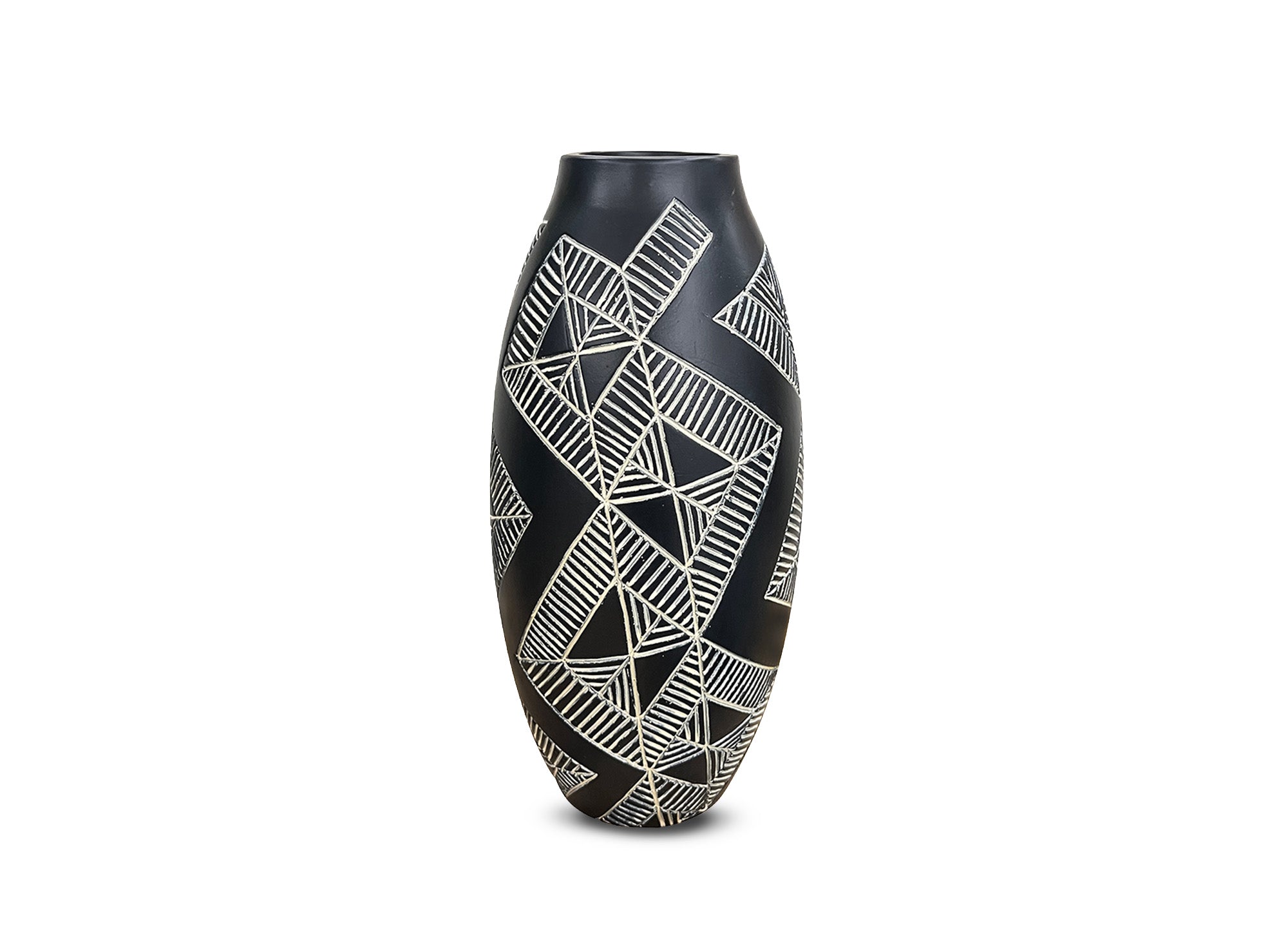 Ethnische Vase aus schwarz-weißem Polyresin H31 cm MAORI