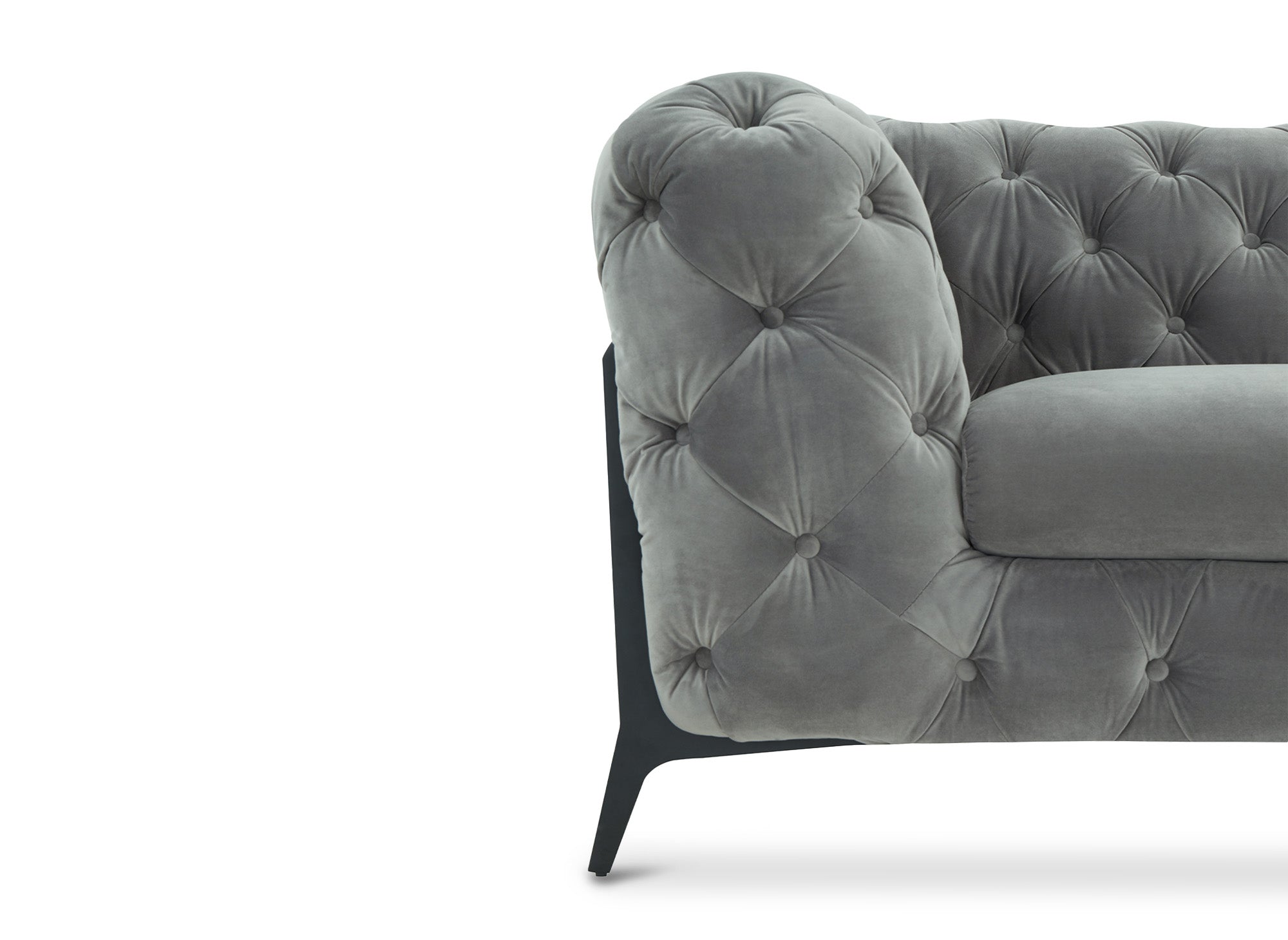 CARMEN Chesterfield-Ecksofa aus grauem Samt mit Polsterknöpfen