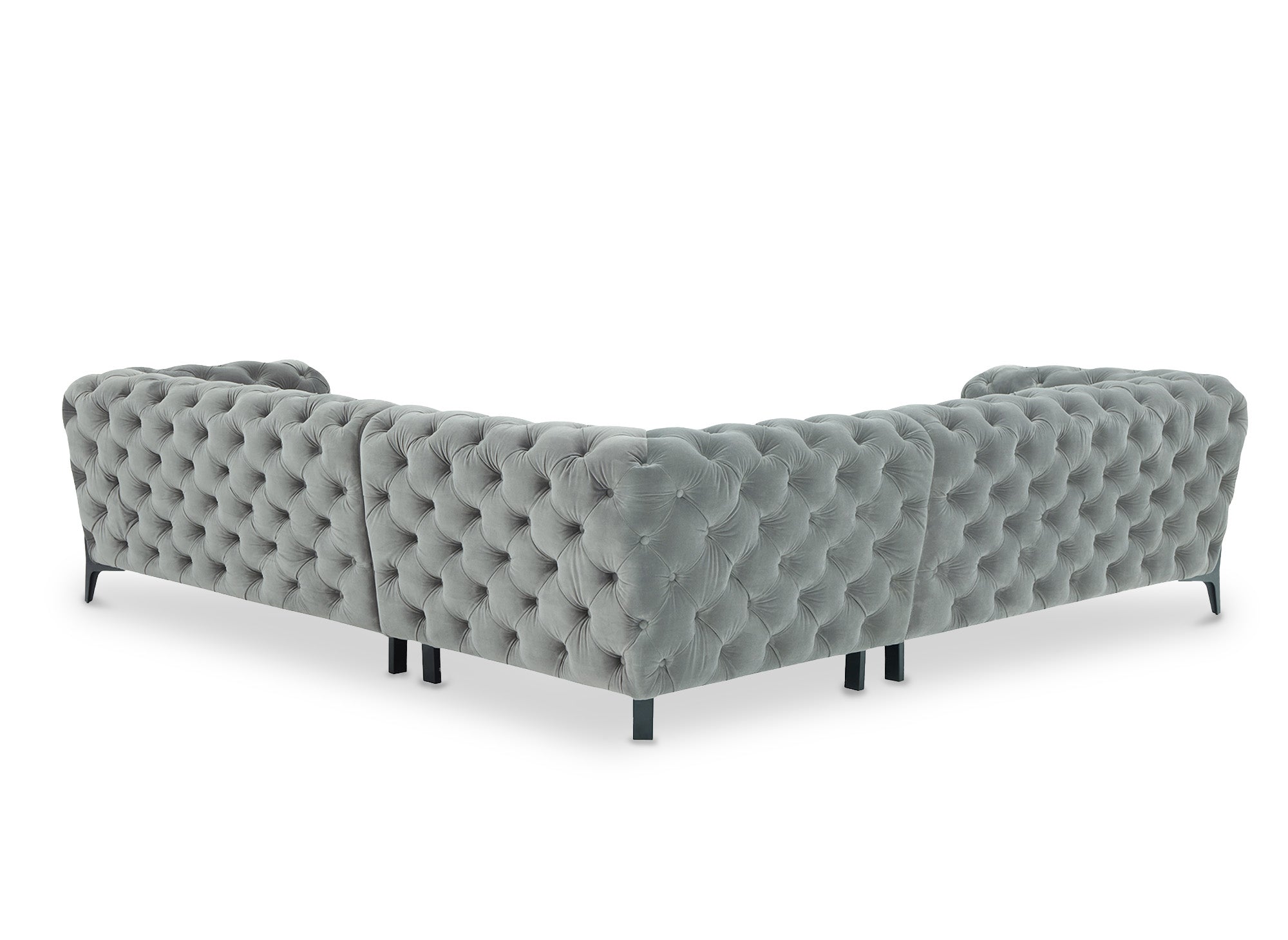 CARMEN Chesterfield-Ecksofa aus grauem Samt mit Polsterknöpfen