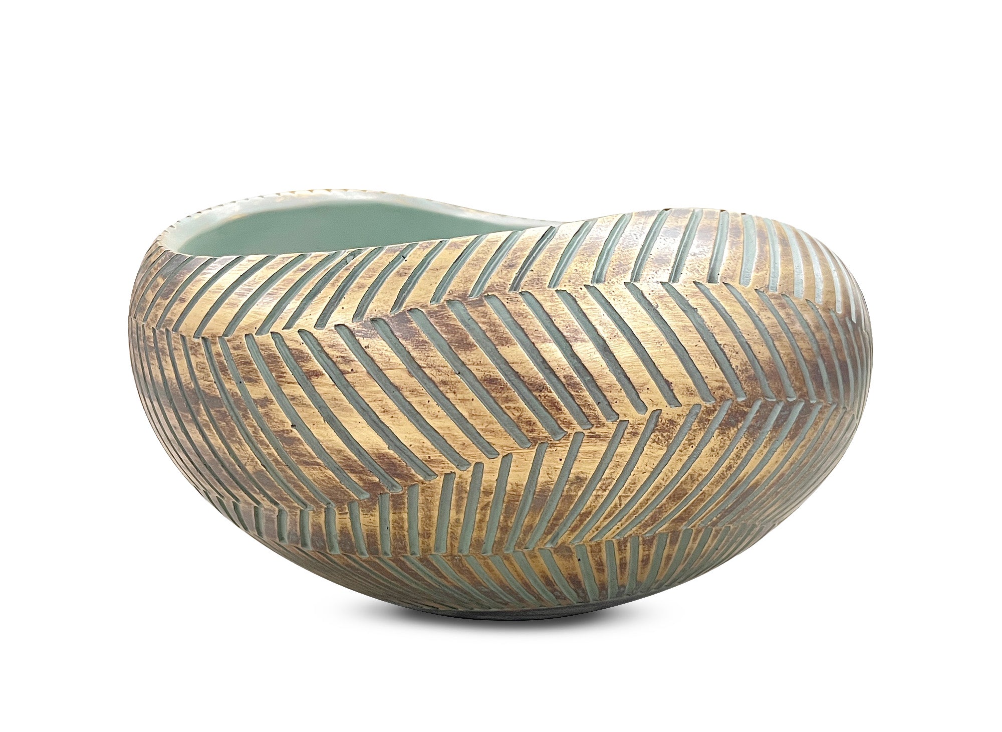 Runde grün-goldene Polyresin-Schale 38 cm AMIRA