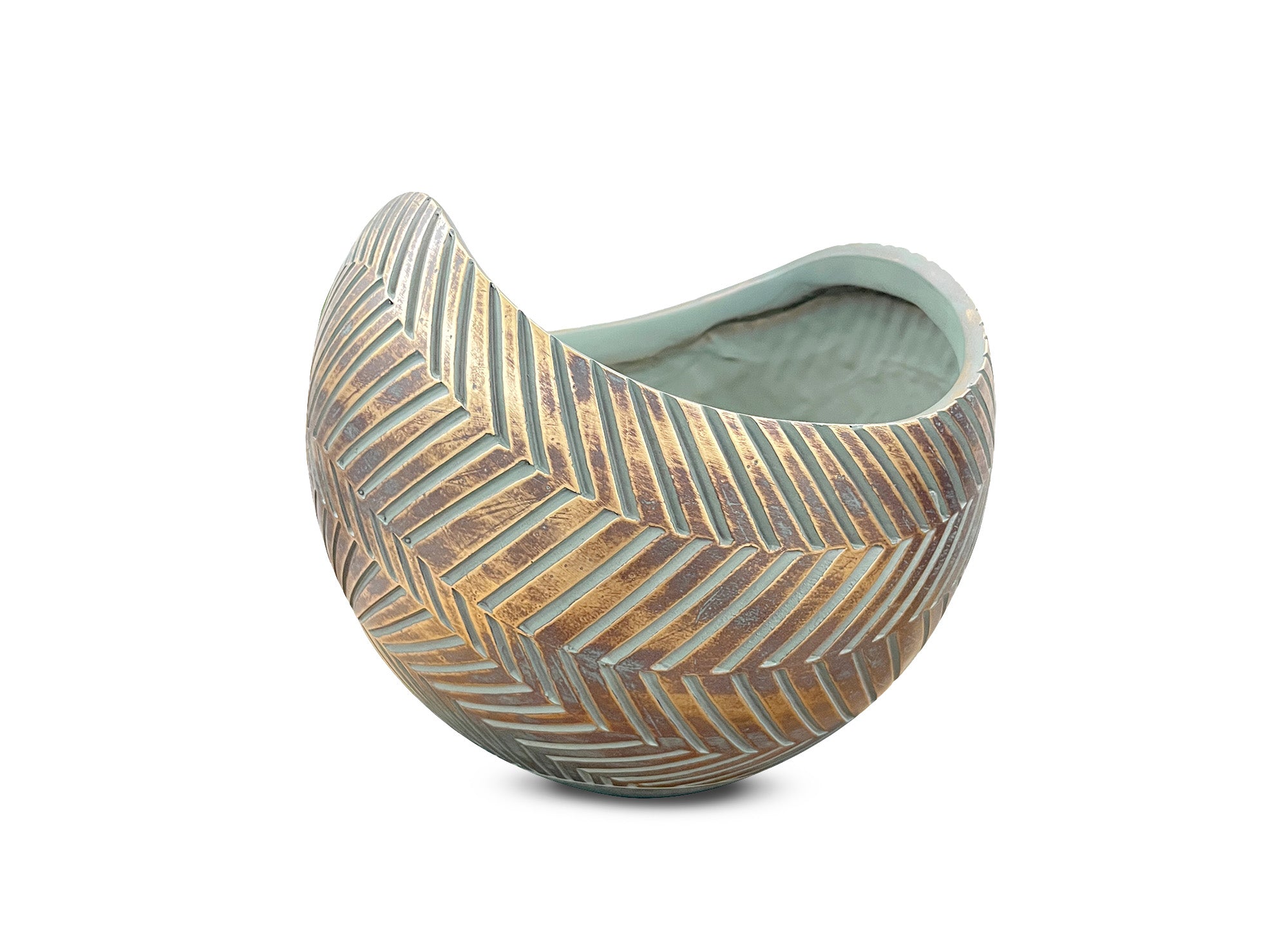 Runde grün-goldene Polyresinschale 30 cm AMIRA