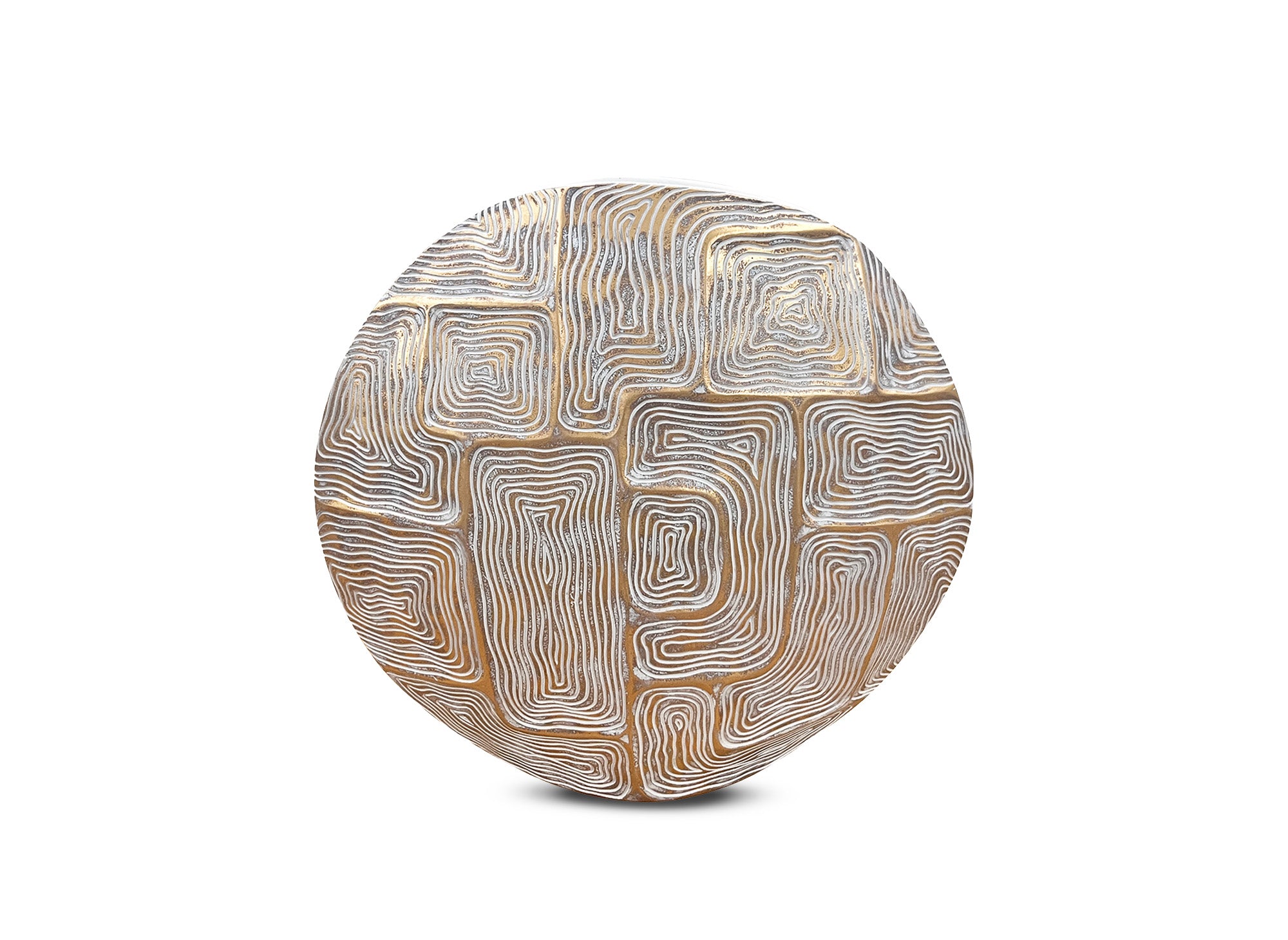 Runde Vase aus weißem und goldenem Harz, H34 cm, ARBORA