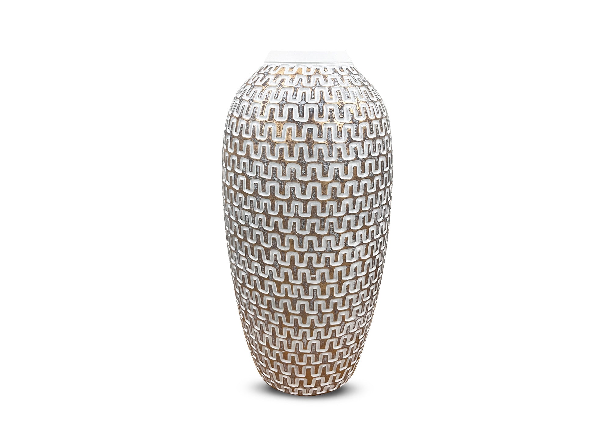 ALAIA Vase aus Polyresin in Weiß und Silber, H43 cm