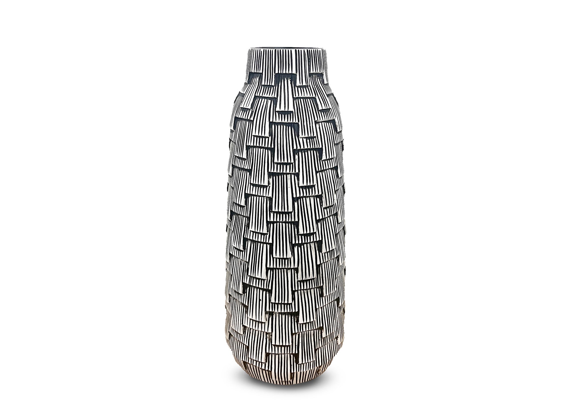 Moderne schwarz-weiße Polyresinvase H43 cm INAYA