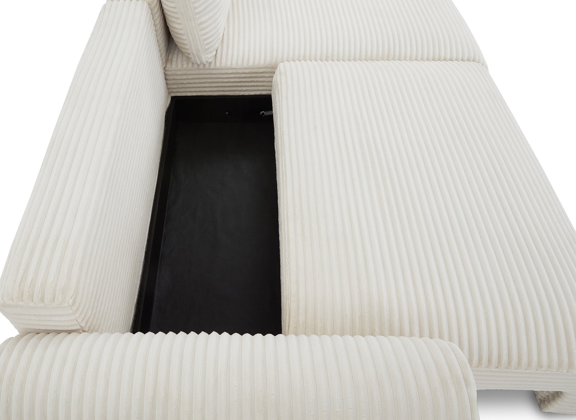 TILDA Ecksofa mit Bettfunktion und Stauraum, Beige, weicher Cord, rechtwinklig