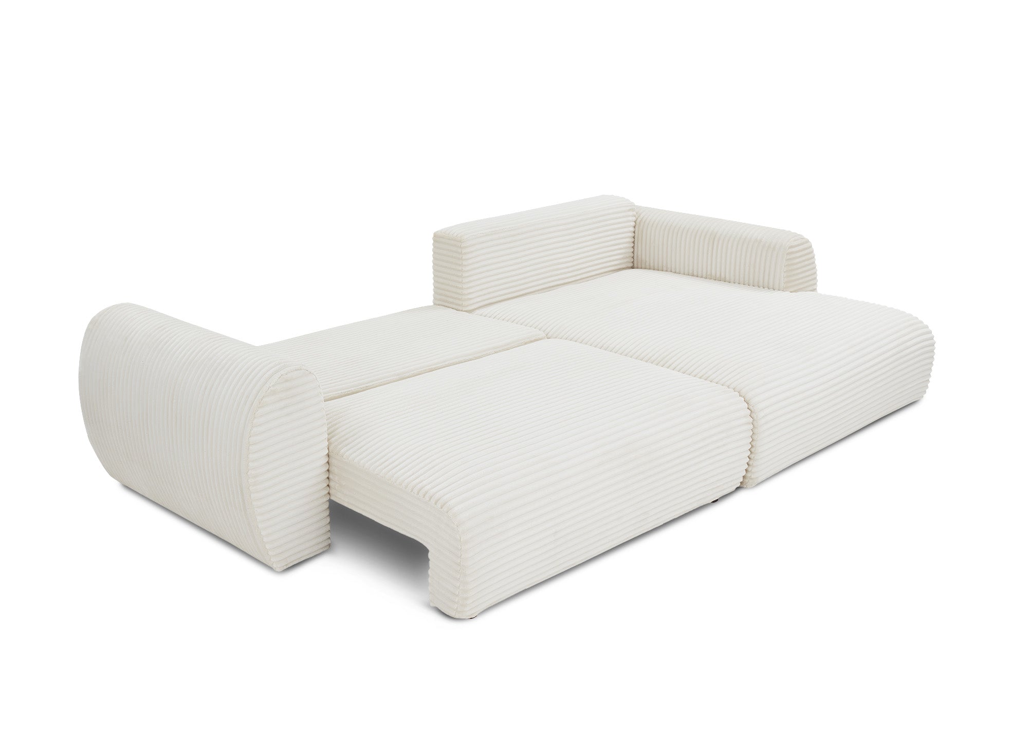 TILDA Ecksofa mit Bettfunktion und Stauraum, Beige, weicher Cord, rechtwinklig