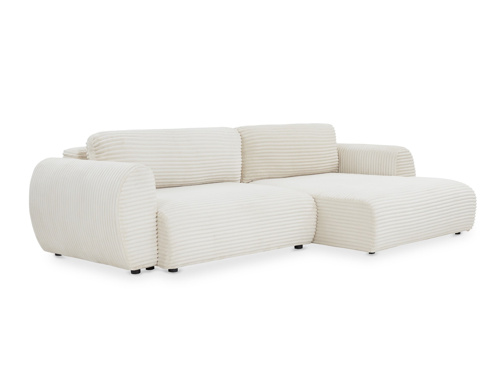 TILDA Ecksofa mit Bettfunktion und Stauraum, Beige, weicher Cord, rechtwinklig