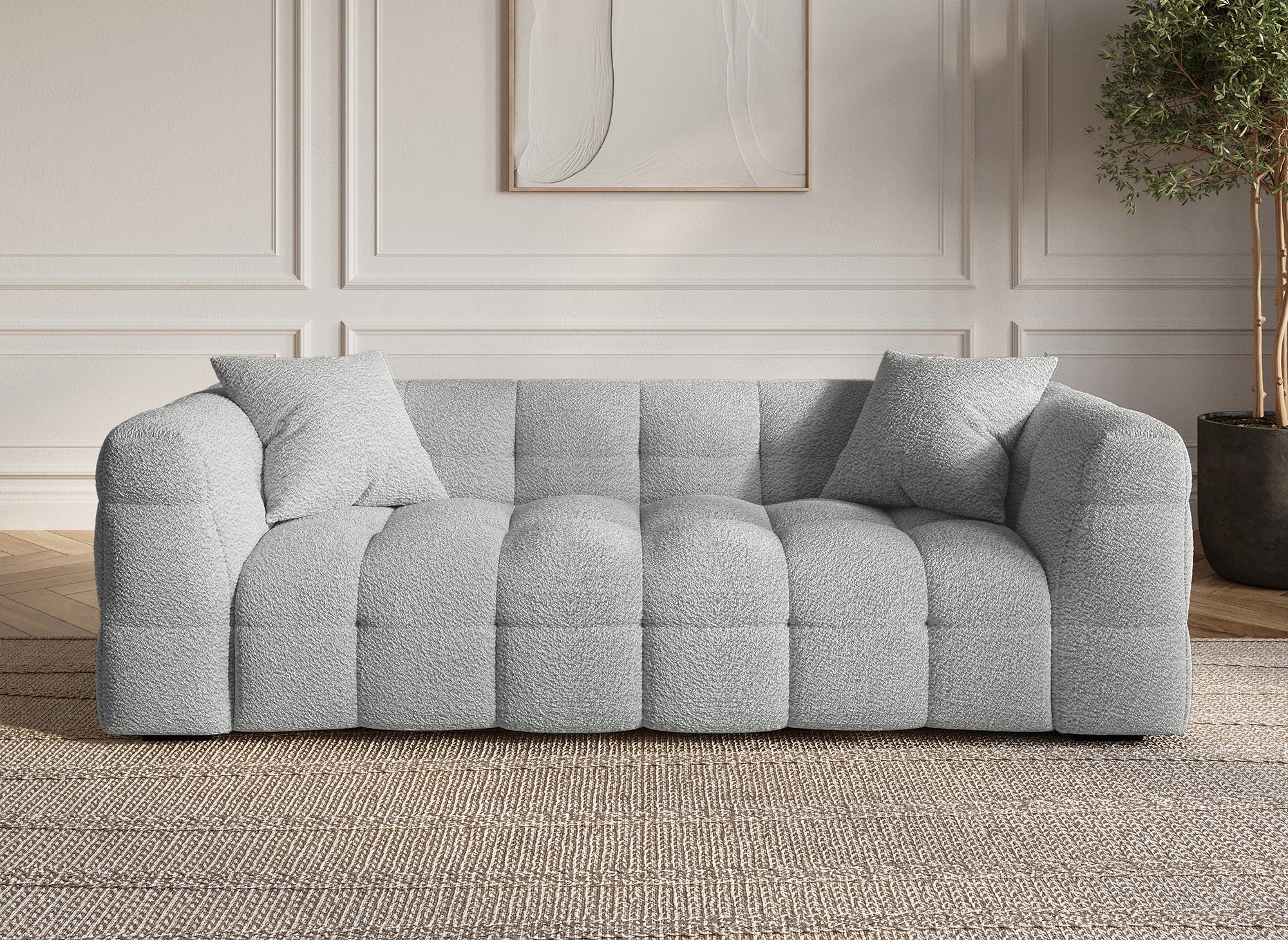 BELLA 3-Sitzer-Sofa in grauer Schaffelloptik
