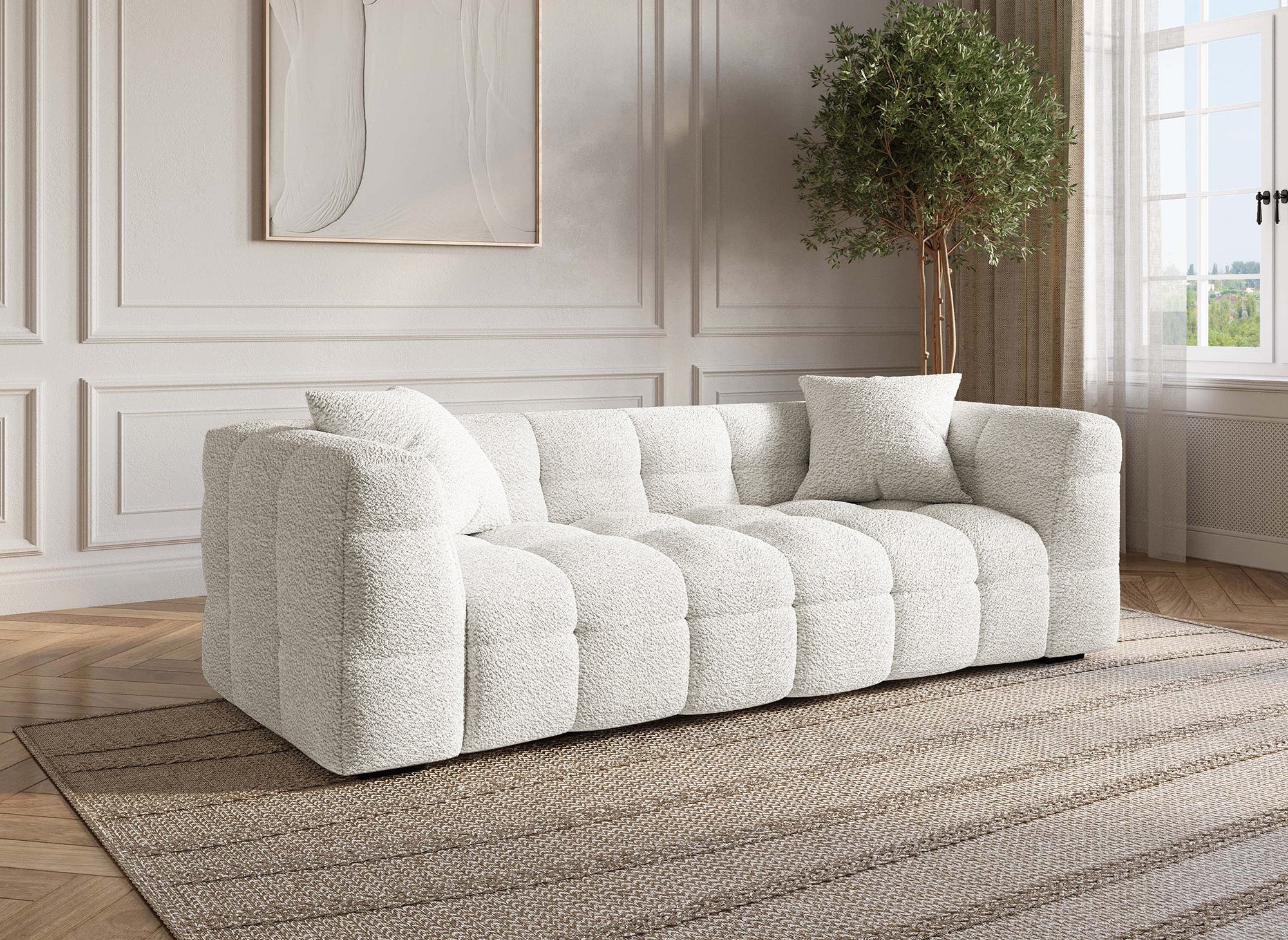 BELLA 3-Sitzer-Sofa in ecruweißem Schaffelleffekt