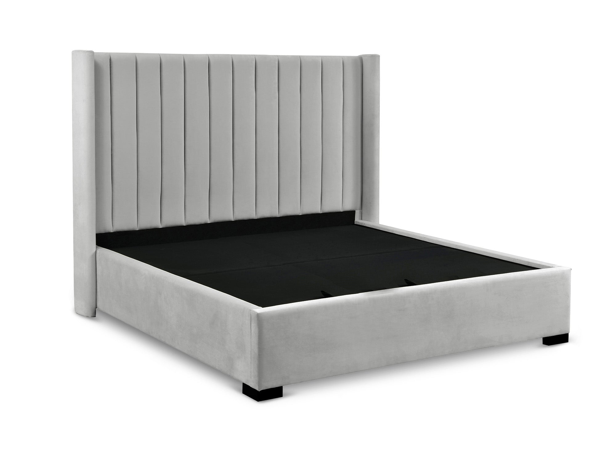 ALENA Bett mit Stauraum aus grauem Samt 180x200