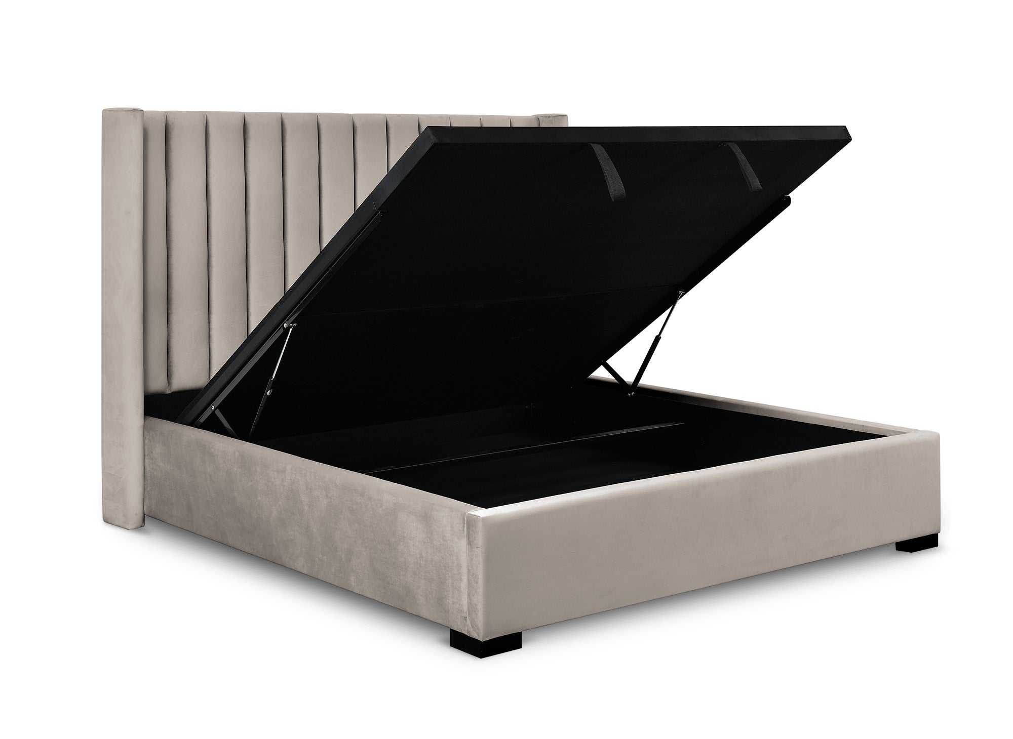ALENA Bett mit Stauraum aus taupefarbenem Samt 180x200 cm